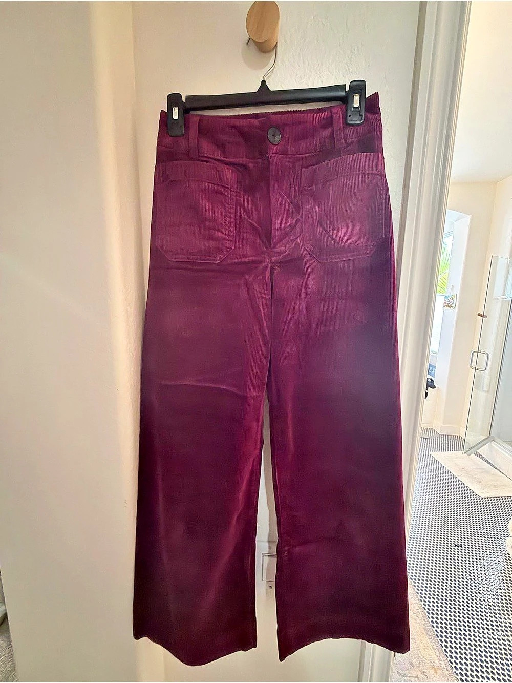 Maeve The Colette Wide Leg Corduroy Pants in Purple/burgundy color  Waist 25